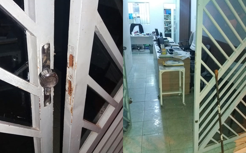 Dupla usou barra de ferro para arrombar portão de escritório