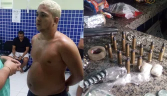 Ruan Carlos foi flagrado com drogas, arma de fogo, munições e R$ 477 em moedas.