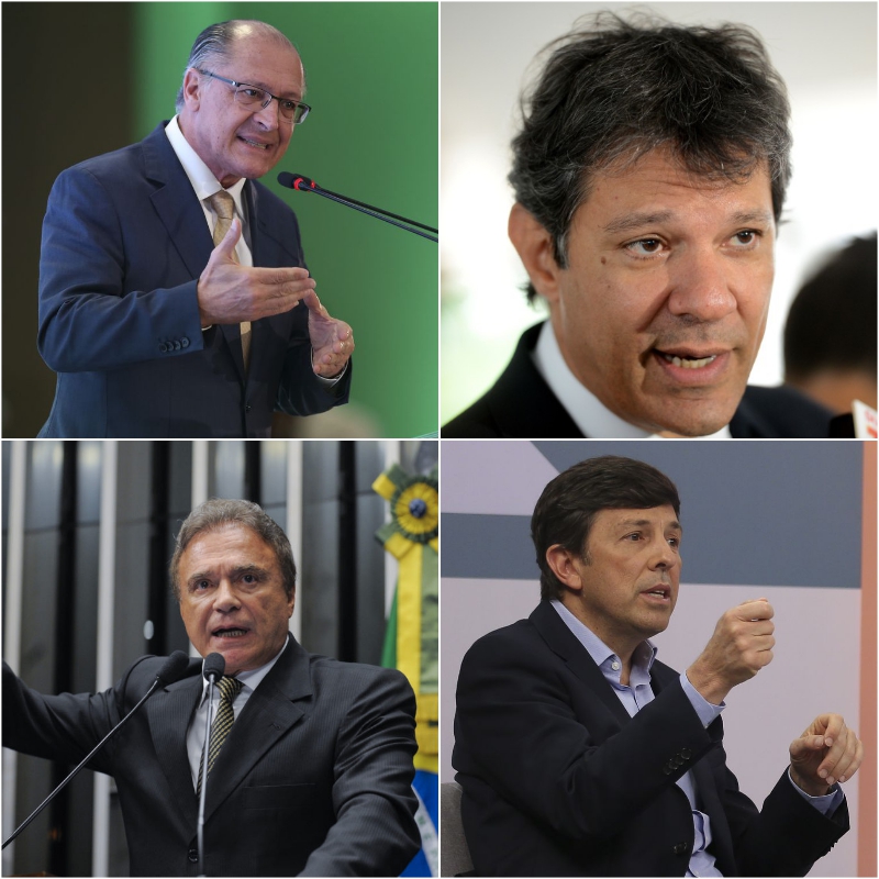 Geraldo Alckmin (PSDB), Fernando Haddad (PT), Álvaro Dias (Podemos) e João Amoedo (Novo).
