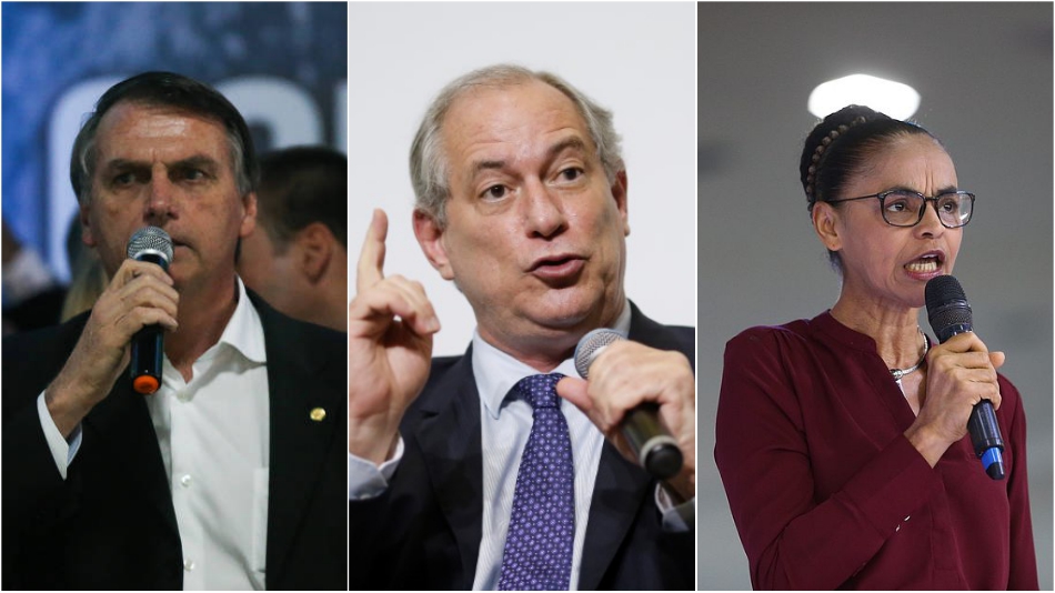 Jair Bolsonaro (PSL), Ciro Gomes (PDT) e Marina Silva (Rede).