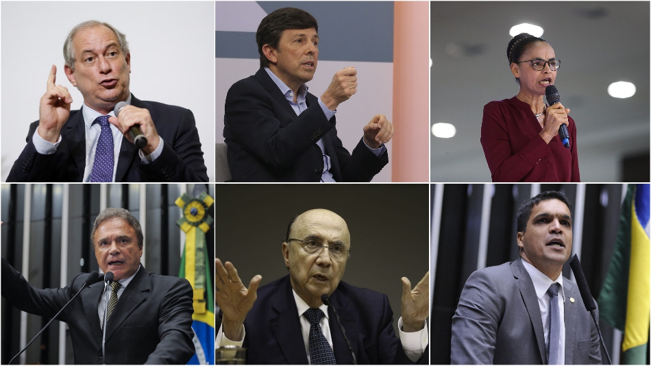 Ciro Gomes, João Amôedo, Marina Silva, Álvaro Dias, Henrique Meirelles e Cabo Daciolo.