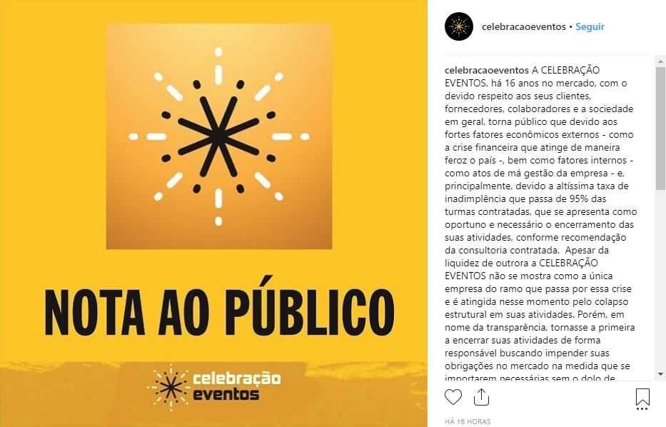 Nota ao Público Celebração Eventos