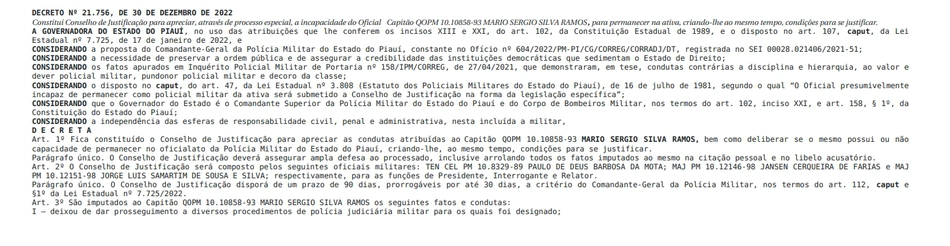 Trecho do Decreto Nº 21.756, de 30 de dezembro de 2022.