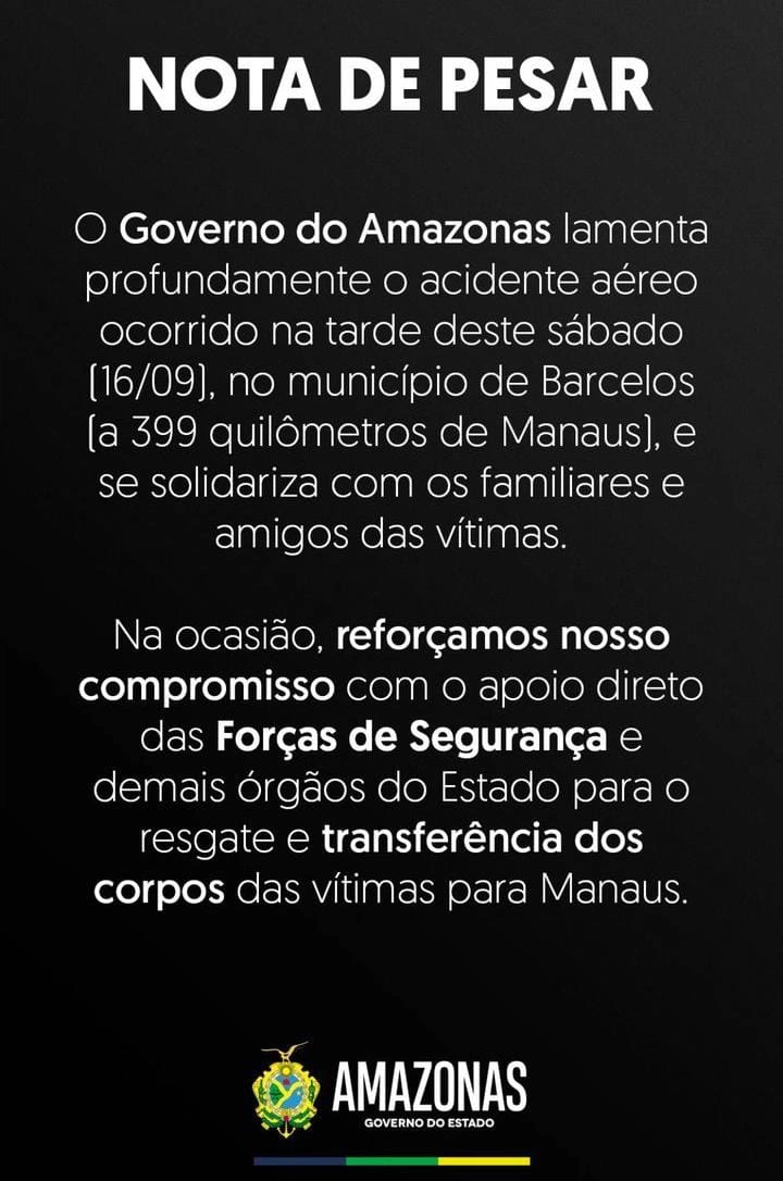 Nota de pesar do Governo do Amazonas