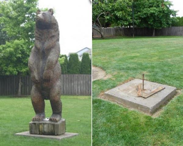 Estátua chamada Gentle Ben foi roubada de parque em Wilsonville(Imagem:Reprodução)