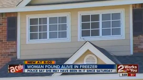 Mulher foi encontrada viva após passar cinco dias dentro de um freezer(Imagem:Reorodução)