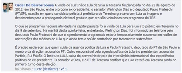 Oscar de Barros em sua página no Facebook(Imagem:Reprodução)