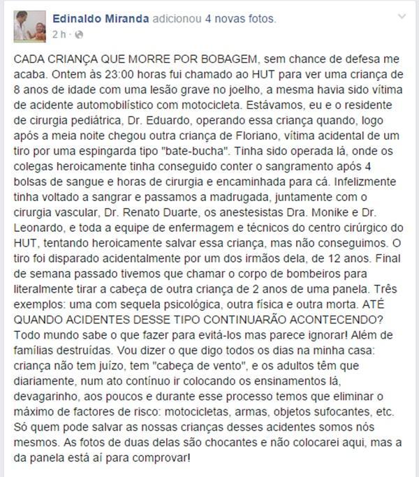 Postagem feita por um médico (Imagem:Reprodução)