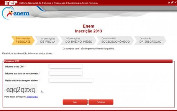 Site para inscrição do Enem está no ar(Imagem:Reprodução)